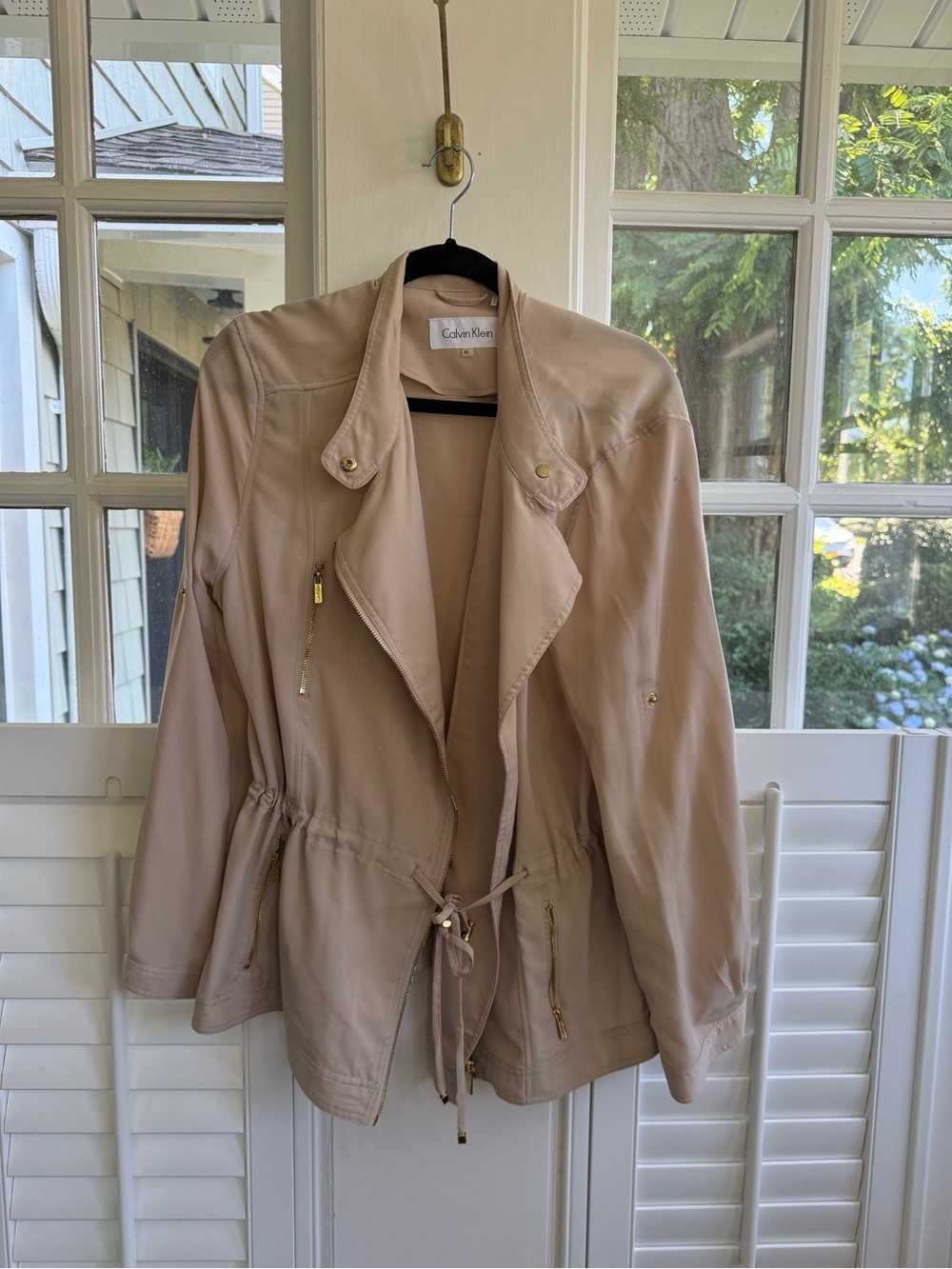 Calvin Klein Beige Utility Drawstring Jacket with Gold Hardware Women’s XL
